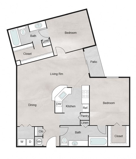 Floor plan for 2 beds, 2 baths, 1161 sqft